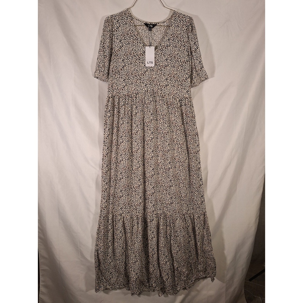 LTS Long Tall Sally Leopard Print Maxi Dress Tiered‎ Skirt S/S Boho Sz 12